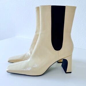 Zara Heeled-Square Toe-Cream Patent Finish-Chelsea Boots-Vegan-Women’s Size 40/9